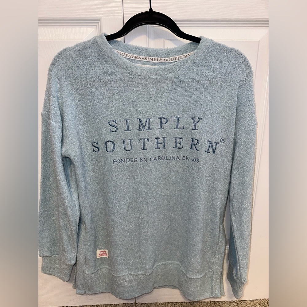 Simply Southern Blue Terry Pullover Sweatshirt